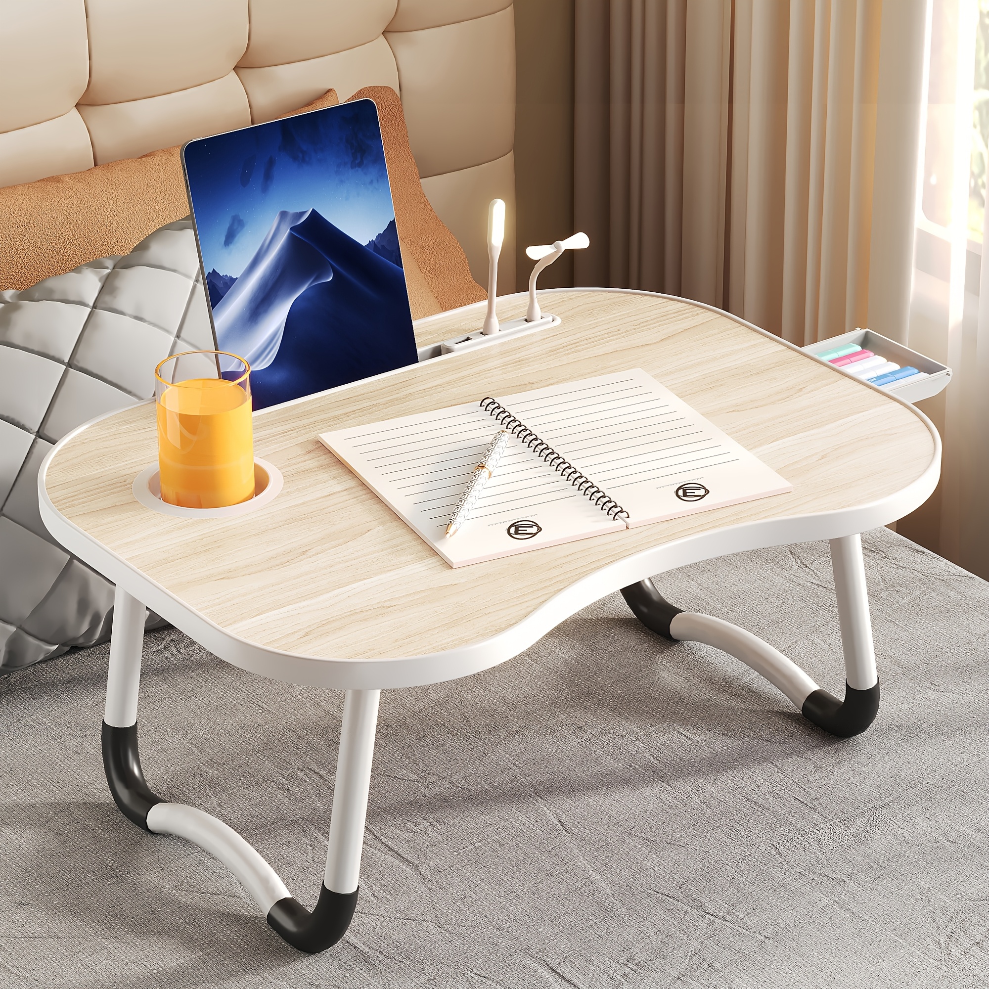 portable laptop bed table with cup holder multifunctional tray holder with tablet card slot   eating reading writing on the bed sofa or floor stable durable and foldable