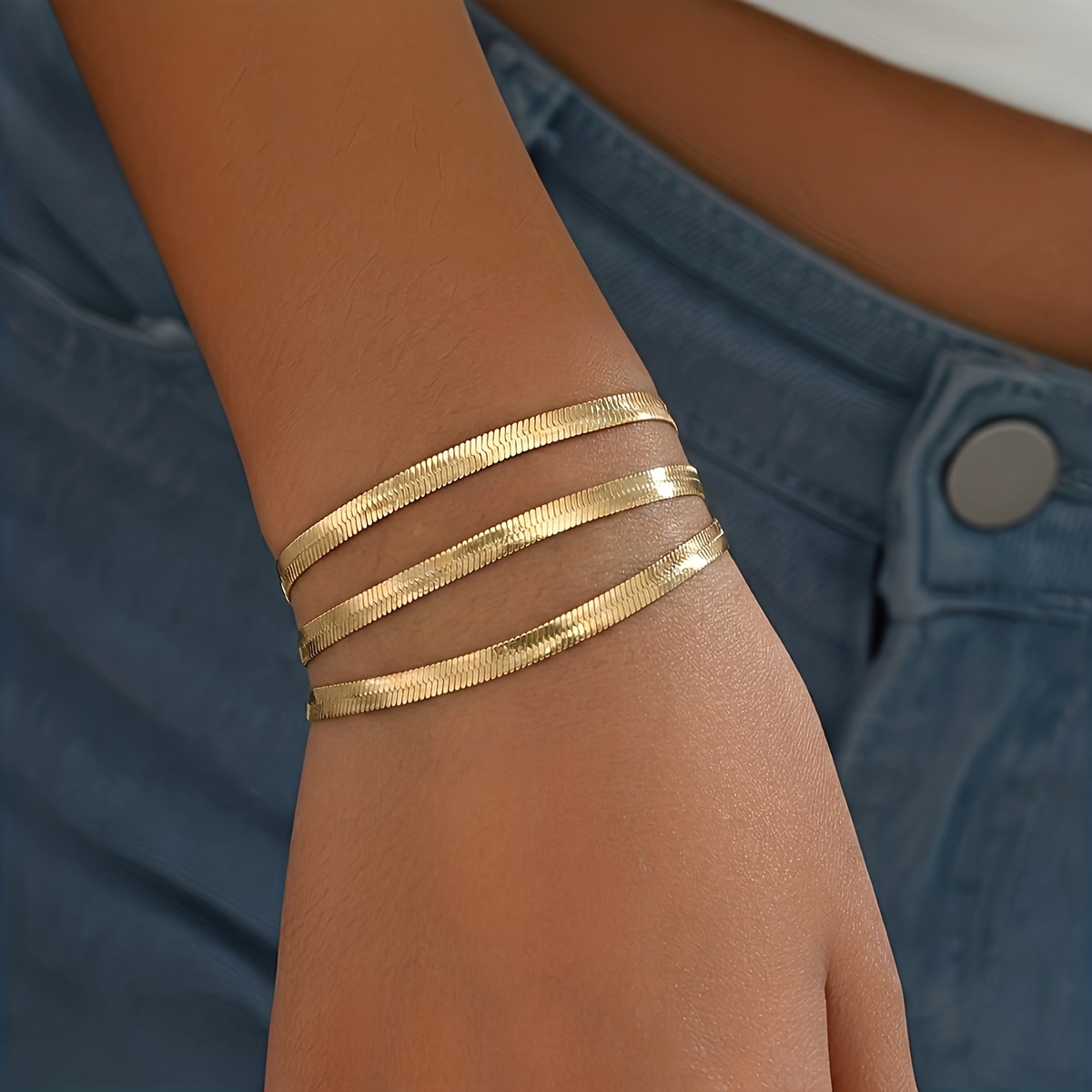 E-shop 1 Stück neues Damen-Handschmuck in Metall-Stil, , einfach, böhmisches Temperament, mehrschichtiges Schlangenhaut-Kettendesign-Armband, für den