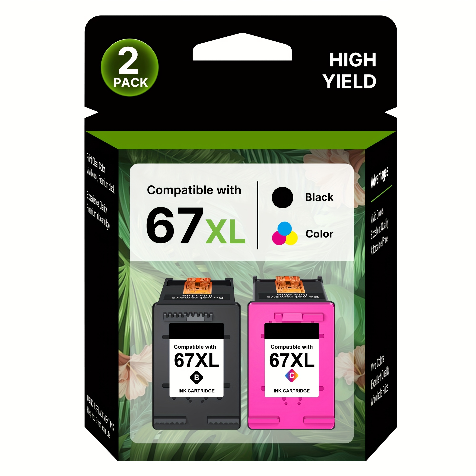 TEMU Lot de 2 cartouches d'encre 67XL noir/couleur, pack combiné, compatibles avec l'encre HP "67" 67XL, fonctionnent avec les séries HP 2700 2700e