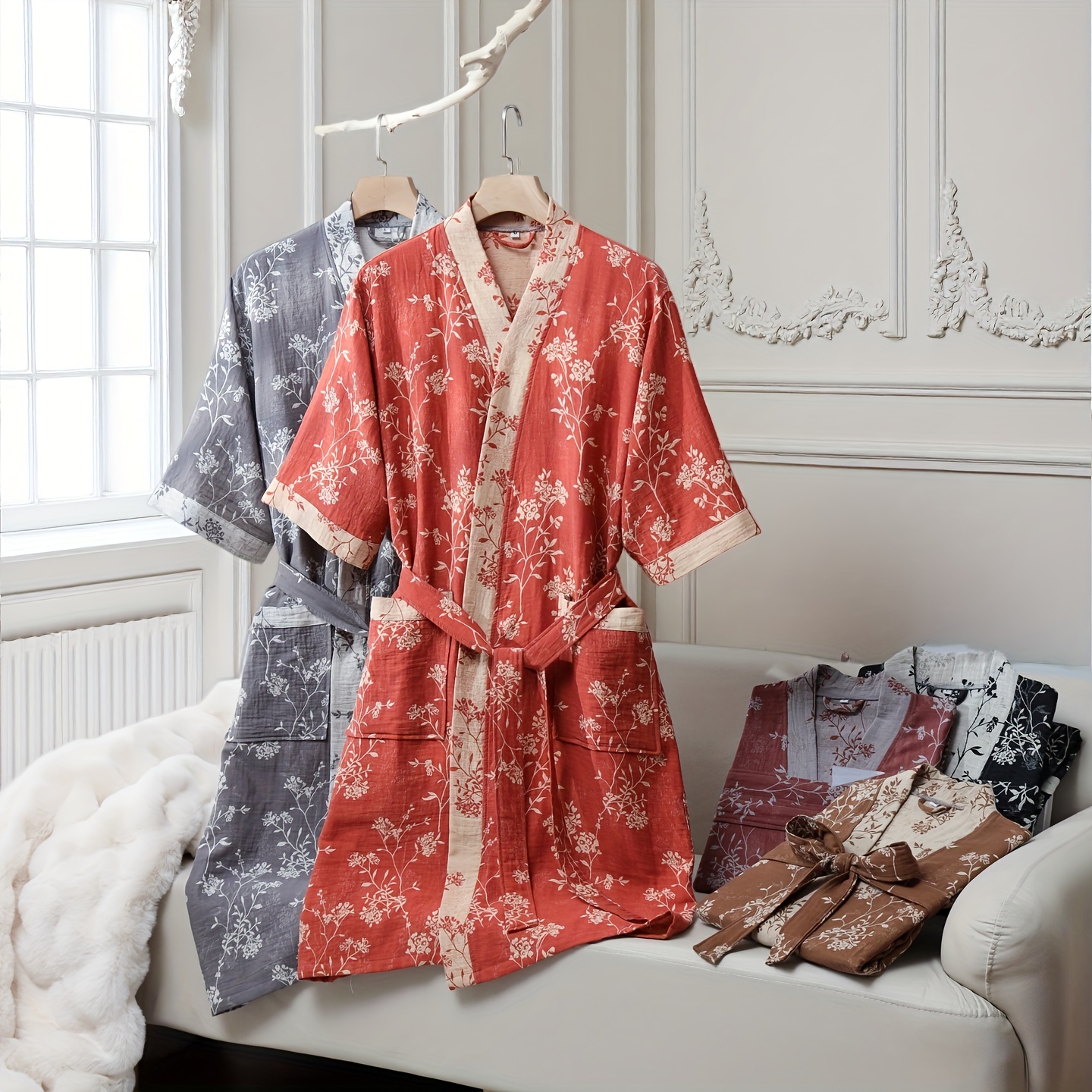 mens womens pure cotton kimono bathrobe soft absorbent - Temu Mauritius