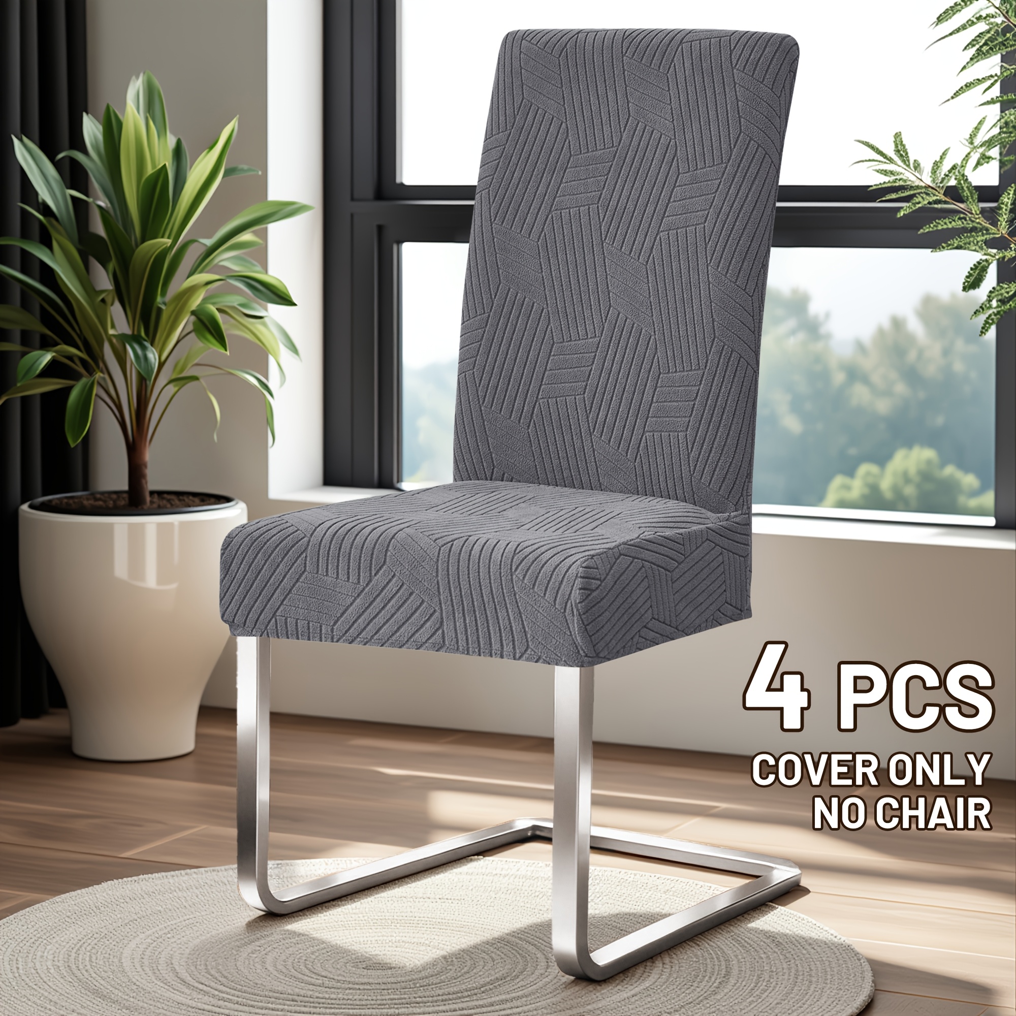 4/6pcs New Geometric Fleece Jacquard Dining Chair Covers, Protective Covers For Computer Desk Office Chairs