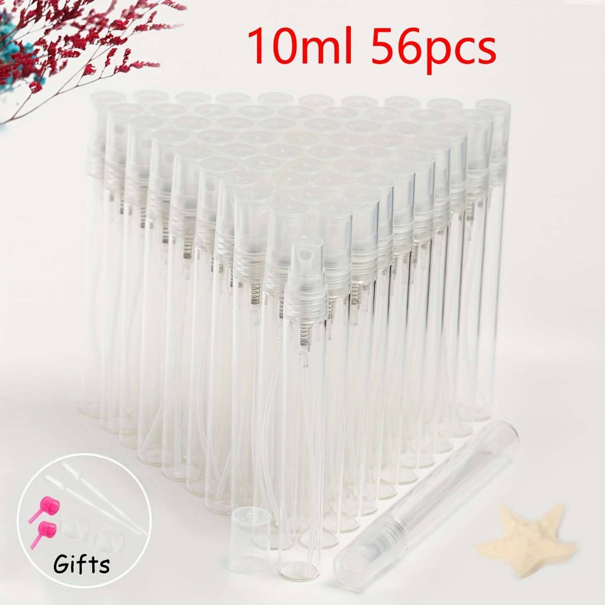 E-shop 56er-Pack Transparente Parfümflaschen aus Glas in 2 ml, 3 ml, 5 ml und 10 ml Sprühflaschen, praktisch für Schönheit und Hydratation,