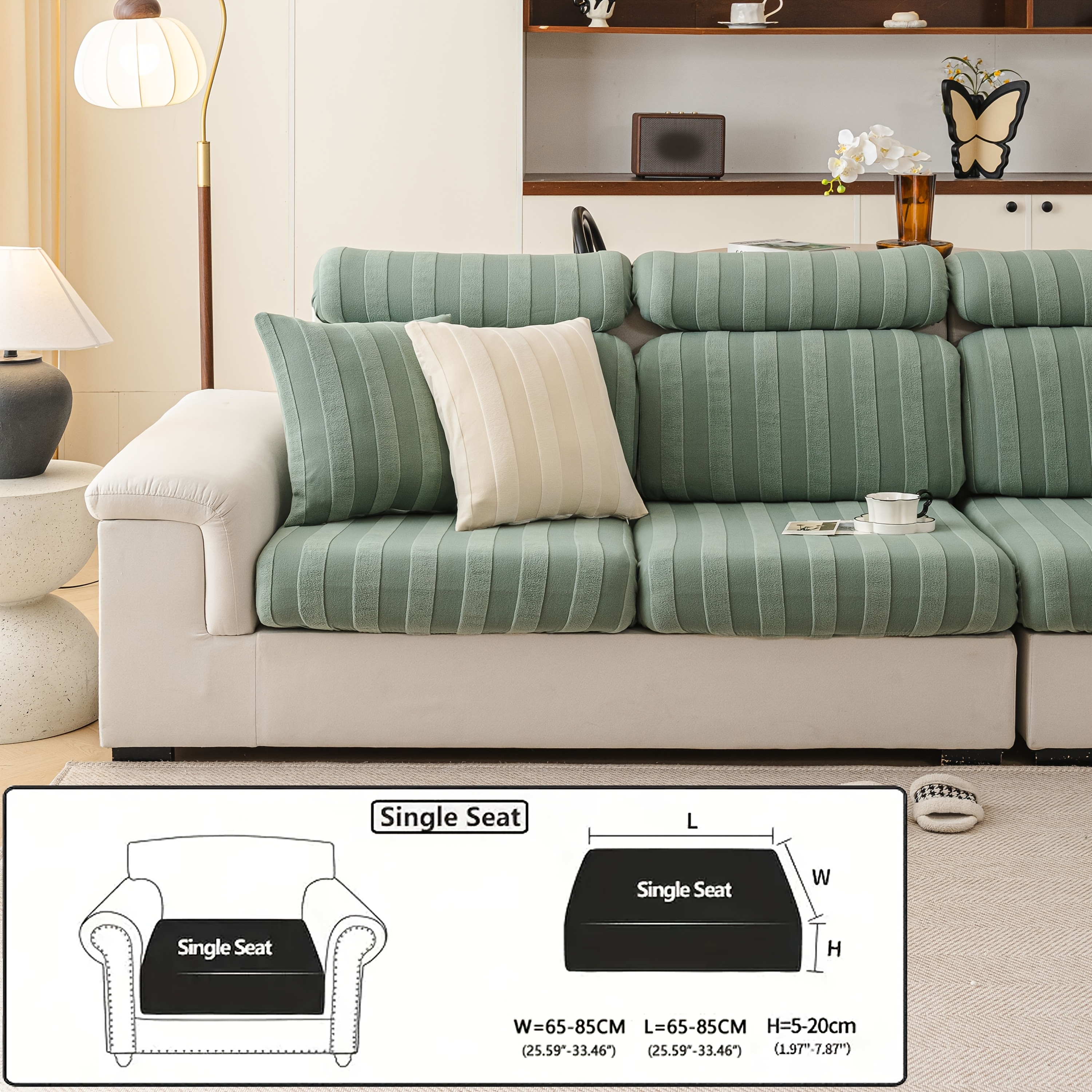 TEMU 1pc Outdoor Striped Sofa Cover, Solid Color Fleece Sofa Slipcover, Stretch Non-deformable Material Sofa Cover, Cushion Degree Wrap Protection