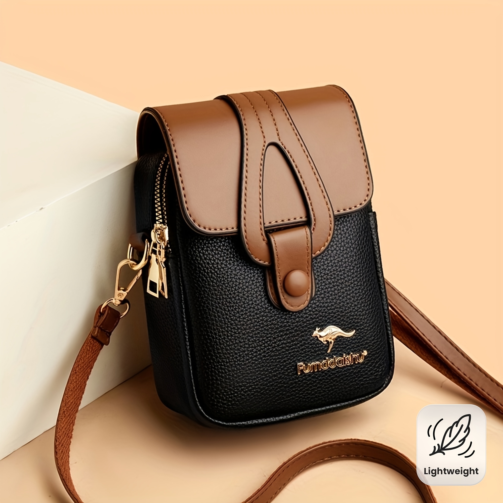 Sac bandoulière tendance pour femmes à blocs de couleurs : Adorné de détails kangourou exquis, fabriqué en haute qualité avec une fermeture magnétique à rabat, doté d