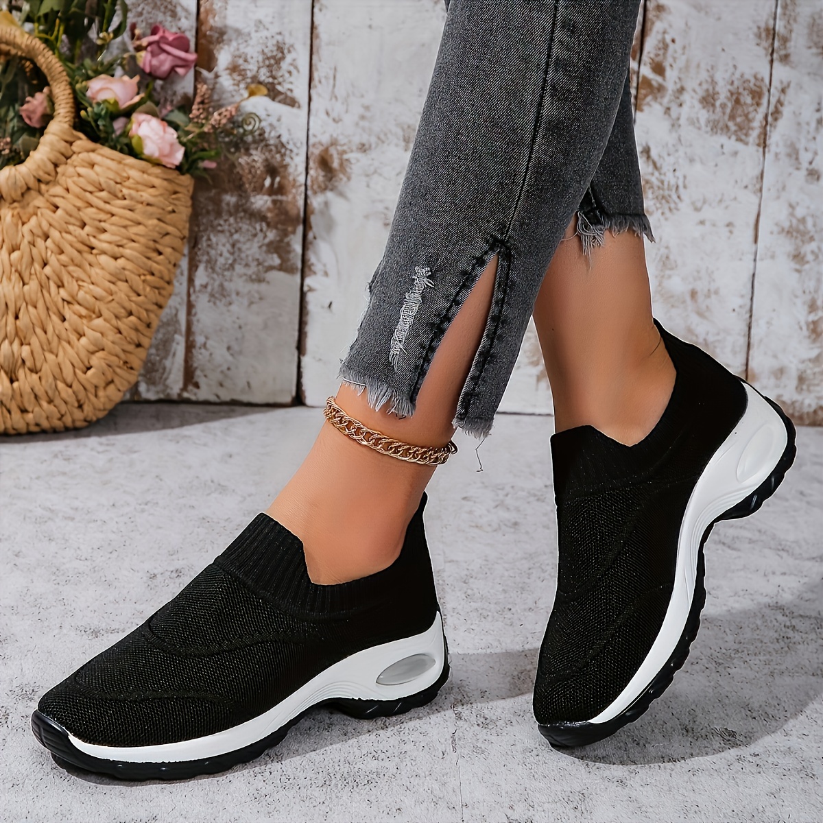 

Women's Solid Color Slip-on Sneakers, Breathable Mesh Athletic Shoes With Cushioned Sole, Casual Sporty Shoes For Walking