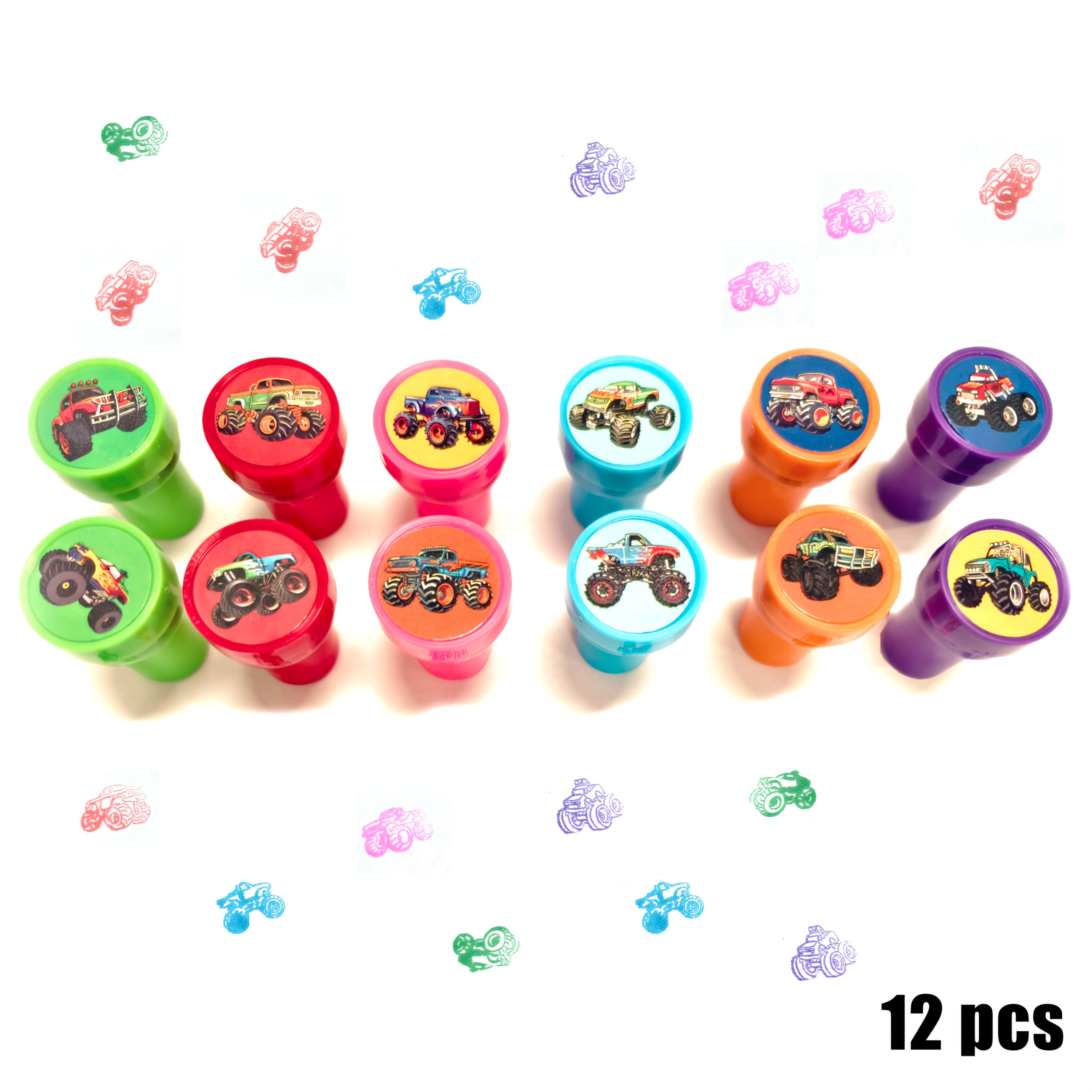 Image of 12/24/36 Pcs Monster Truck Party Stampers, Birthday Favors, Party Supplies, Classroom Rewards, Good Party Gifts For Boys Girls, For Monster Truck Lovers, Christmas Gift