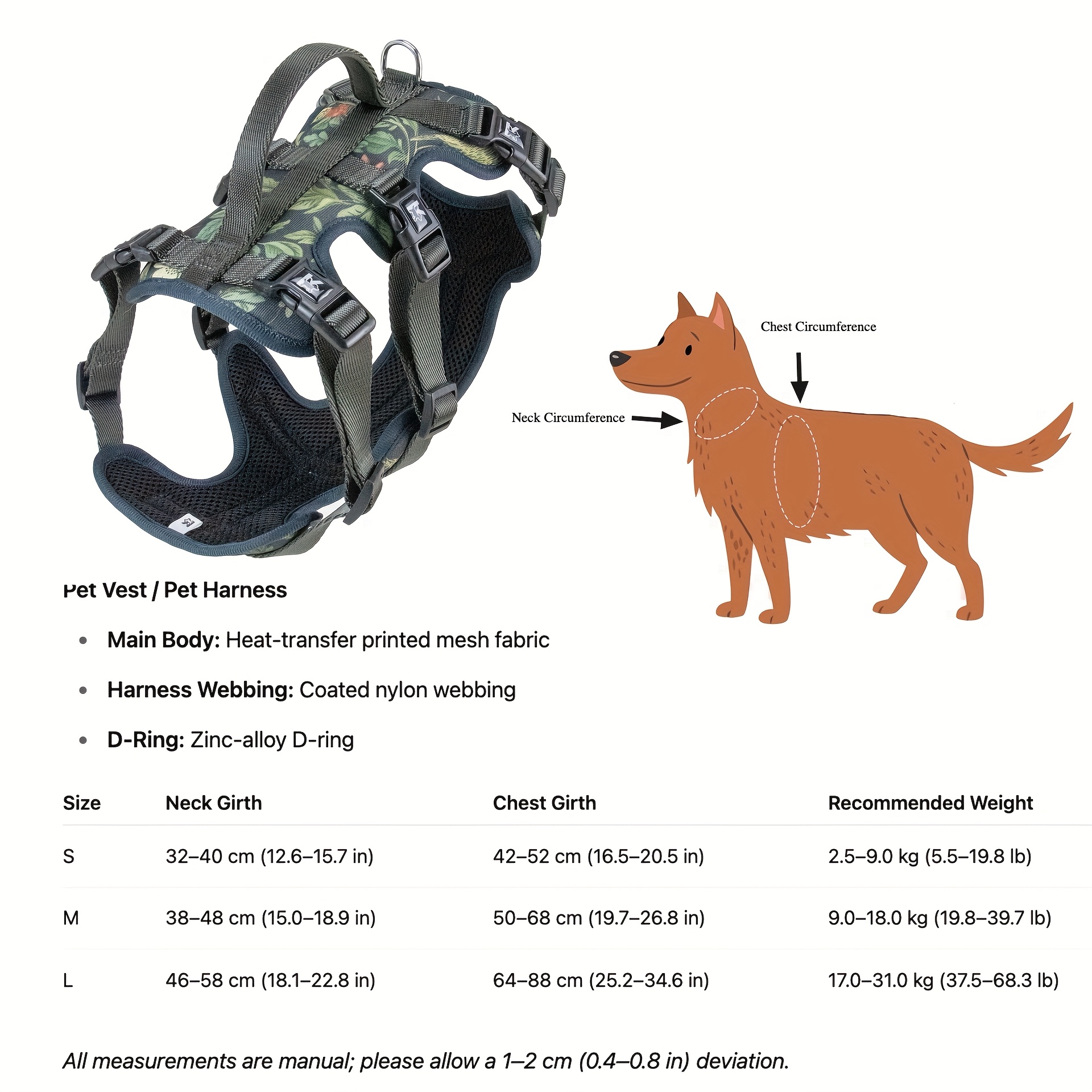 TEMU Adjustable Dog Harness, Leash, Pet Collar - Breathable, Soft Pet Walking Gear With Leash For Small To Large Breeds, Adjustable Chest Strap, Outdoor Safety Equipment|sporty Look|