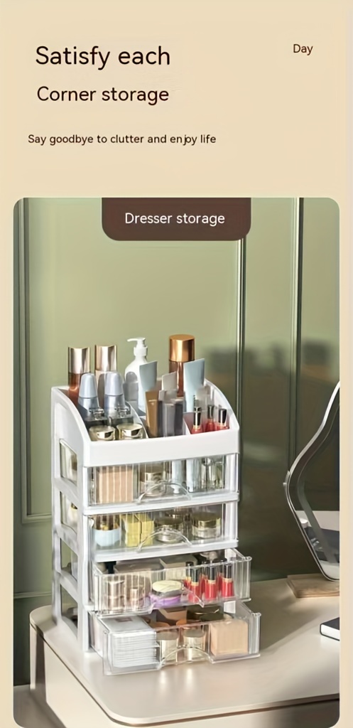 [Chic Crown-Inspired Storage] Transparent Cosmetic & Jewelry Storage Cabinet - Chic Crown-Inspired Drawer Organizer Set, Lightweight Plastic, Easy Insert Design