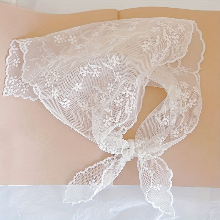 Elegant White Lace Embroidered Triangle Scarf - Breathable Polyester Shawl For Women, Non-stretch, Hand-washable, Weddings & Parties