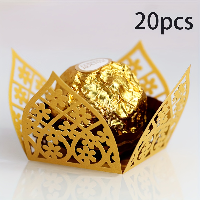20pcs Elegant Lace-filled Window Paper Candy Boxes With Hollow Panels - Compatible For Wedding Favors, Party Decor, Containers, Gift - Sturdy & Decorative For Weddings, Birthdays, Showers