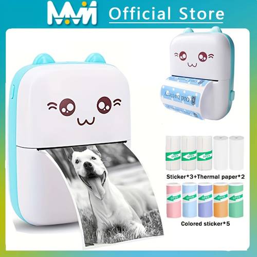 portable printer mini pocket wireless thermal label receipt photo note printer for office label printer for study notes pictures photos mini portable printer inkless thermal printer