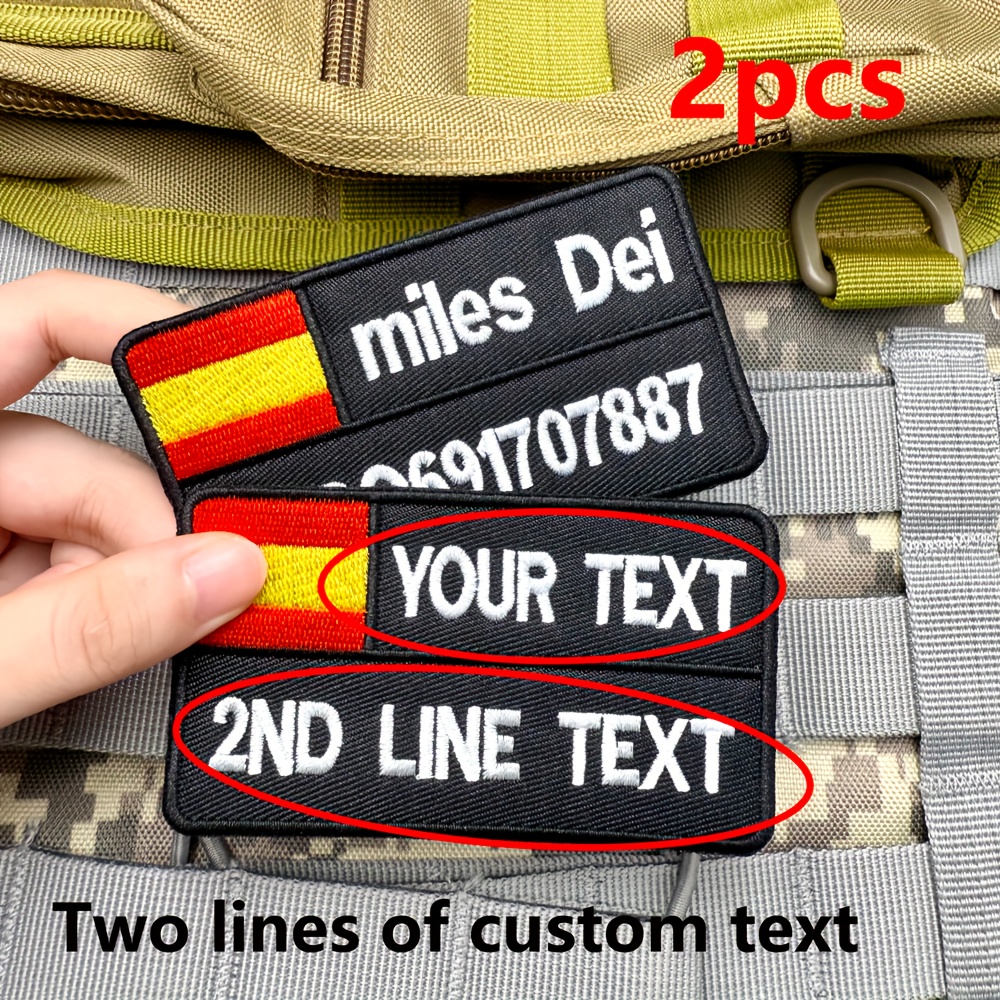 TEMU Un juego de 2 parches bordados personalizados con española, que miden 3.93*2.16 pulgadas, con un respaldo fijo que 2 líneas de texto
