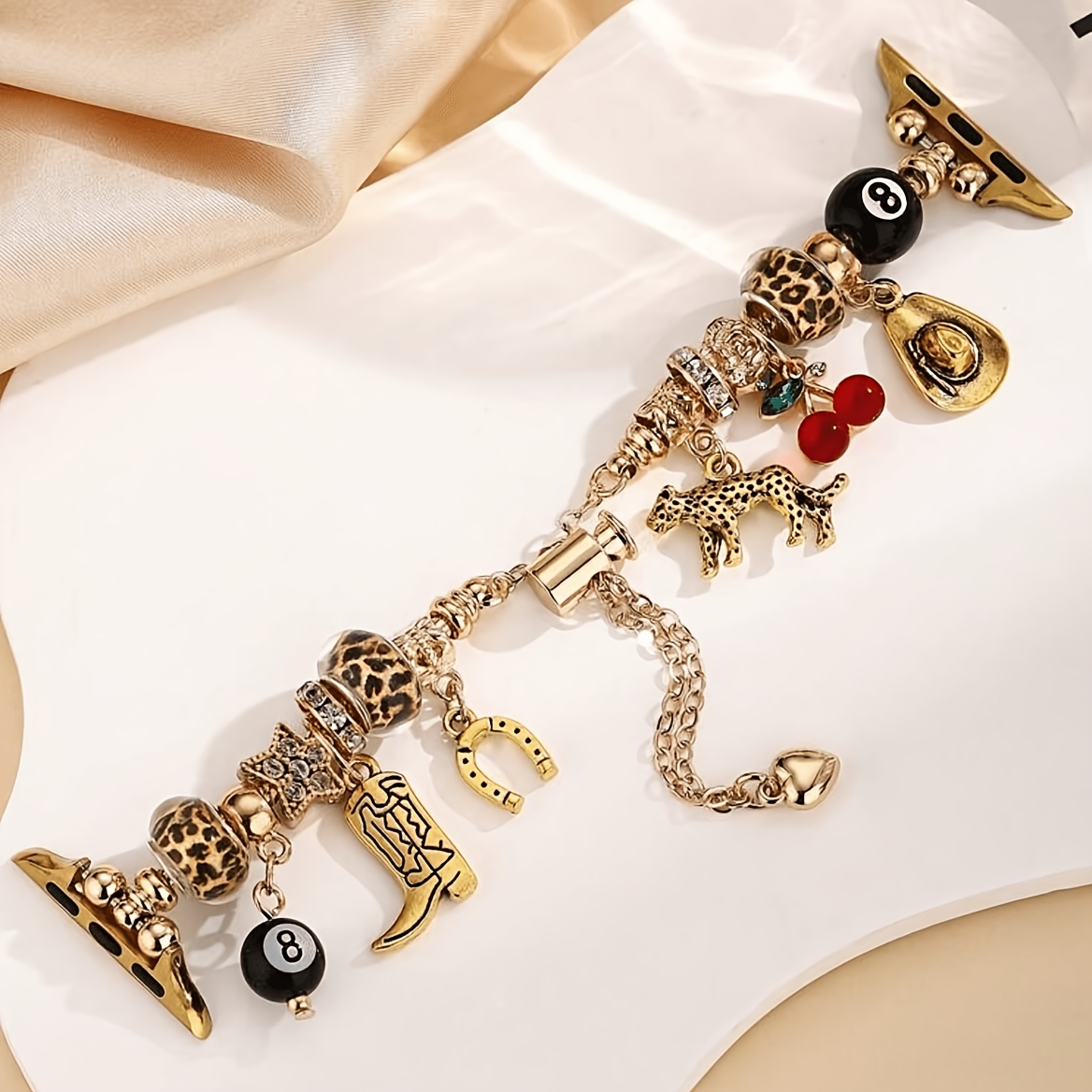 TEMU 1pc Handmade Fashionable Light Luxury Style Boots Leopard Print Pendant Element Bracelet Watch Strap, Compatible With For Watch