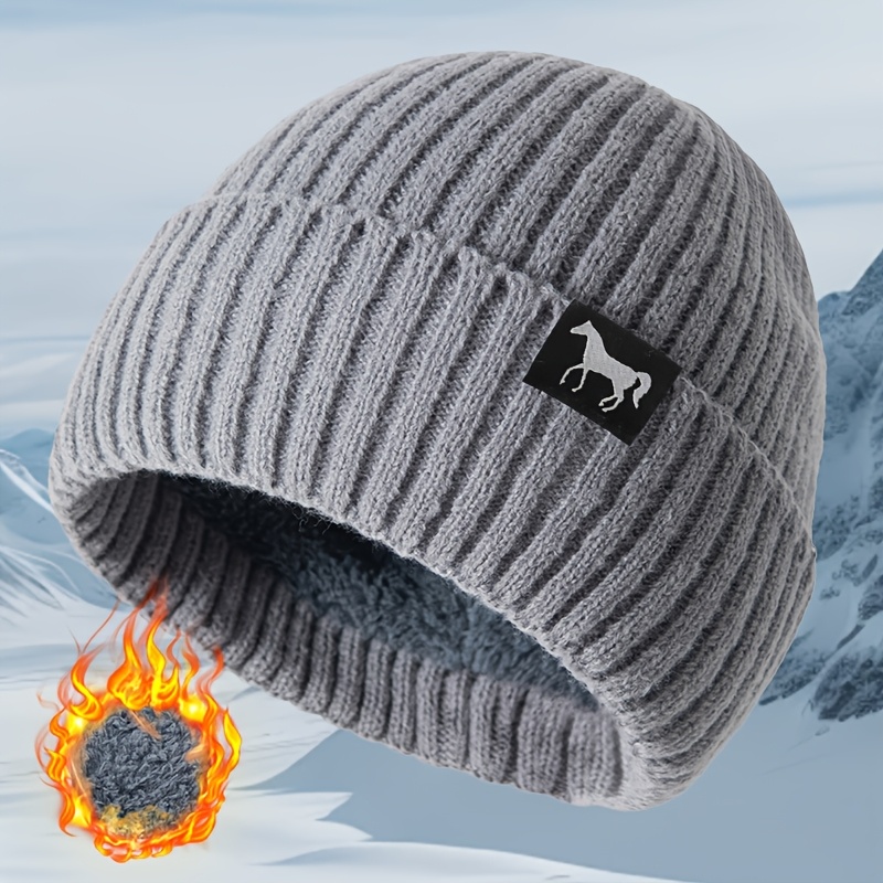 TEMU Bonnet thermique unisexe d'extérieur automne/hiver, bonnet de ski, bonnet de pêche, bonnet d'alpinisme, bonnet à tricoté motif cheval, chaud,