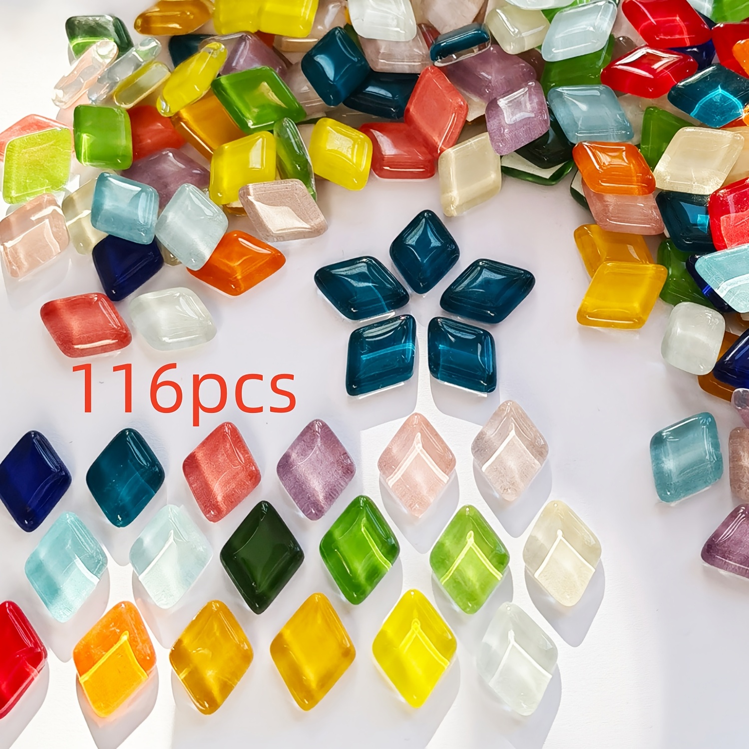 TEMU 116 stuks diverse gekleurde diamantvormige glasmosaïekleuren | Benodigdheden voor kunstprojecten, materialen voor handgemaakte huisdecoratie,