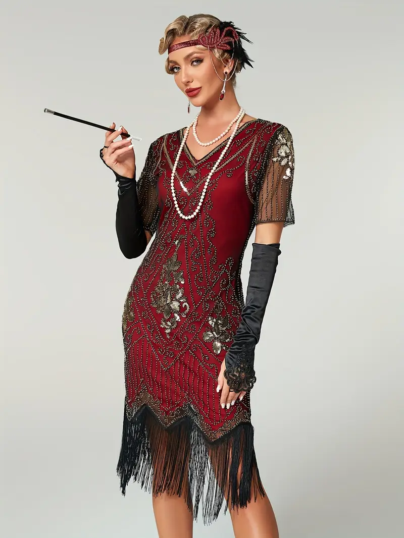 red flapper dress plus size Queendancer Women Plus Size 1920s Flapper Dress Red Sequin Vintage Gatsby Dress with Fringes queendancer