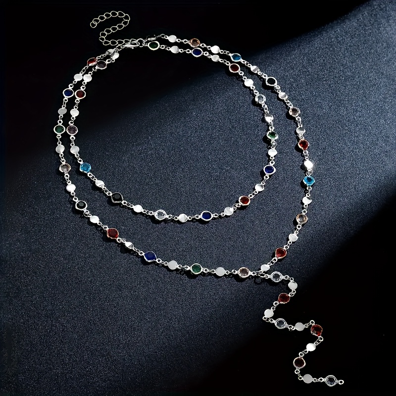 E-shop Luxuriöse, elegante und modische Damen-Halskette aus Edelstahl mit farbigen synthetischen Edelstein-Ketten, doppellagige Y-Kette, kann einzeln