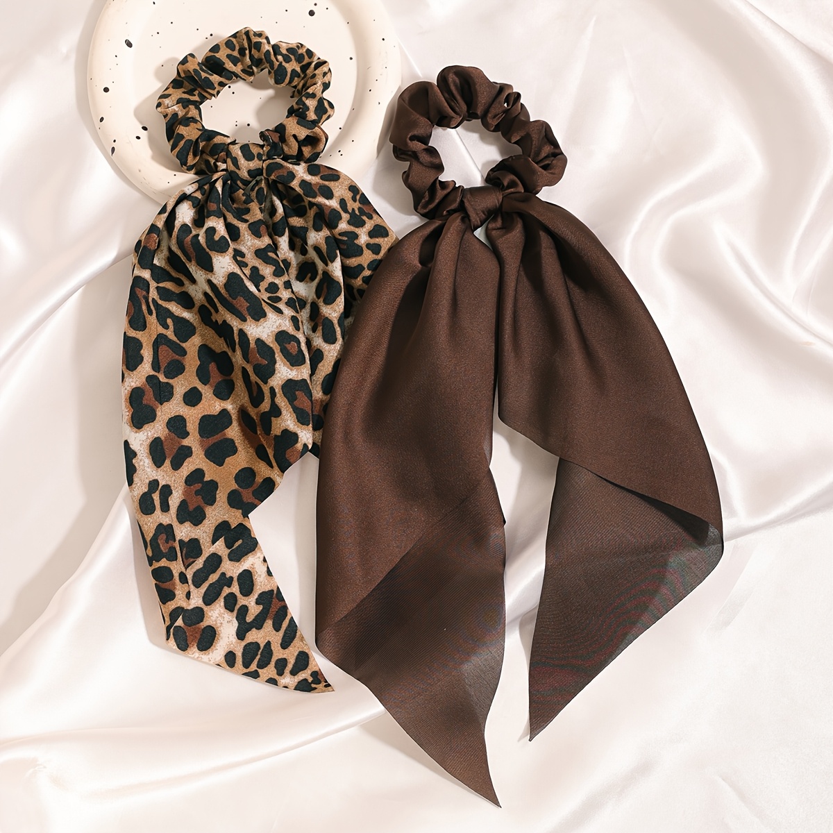 2pcs Solid Color Printed Hair Ring Hair Accessory
