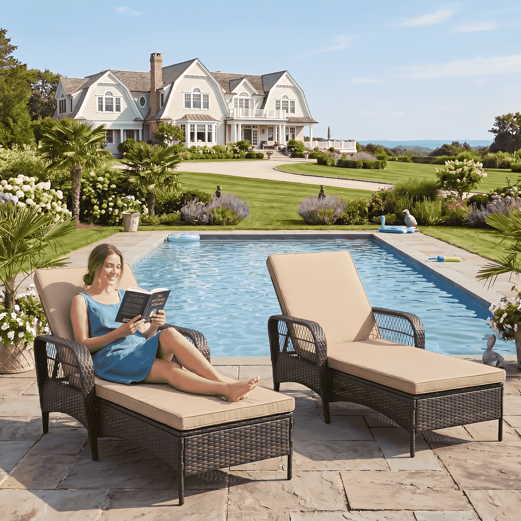 [3pcs Wicker Chaise Set] LEVELEVE 3pcs Outdoor Wicker Chaise Lounge Set with Foam Cushions & Tea Table - All-Weather PE Rattan Recliner Chairs Suitable for Backyard, Poolside, Patio Furniture, Adjustable Chaise Loungers for Deck, Porch, Garden