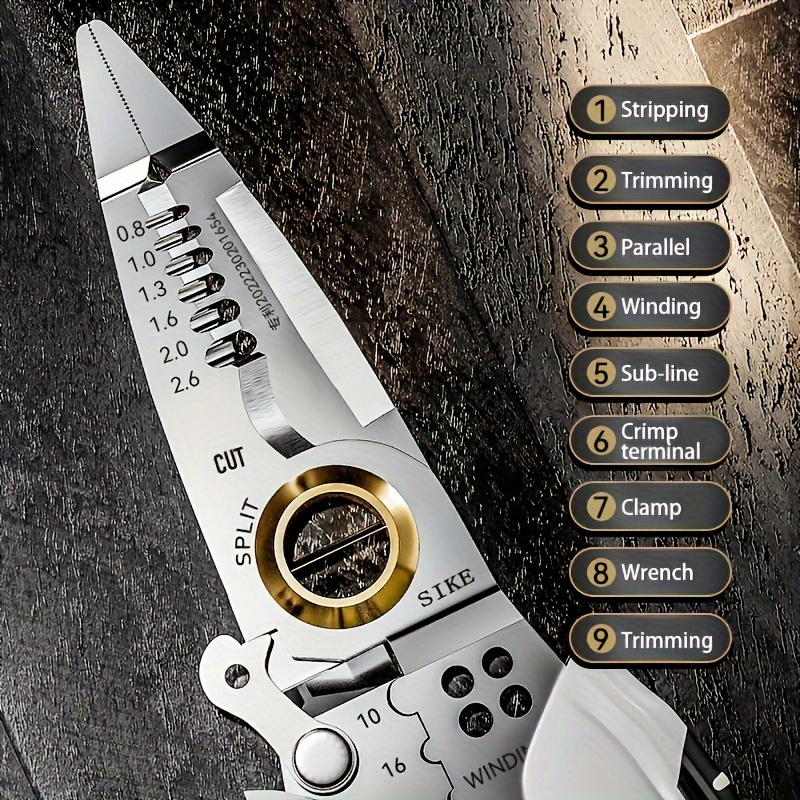 multi functional electricians pliers 1 pack heavy duty wire stripping tool with crimping cutting and clamping features labor saving design metal construction for home renovation electrical maintenance automotive and construction work Product details 8