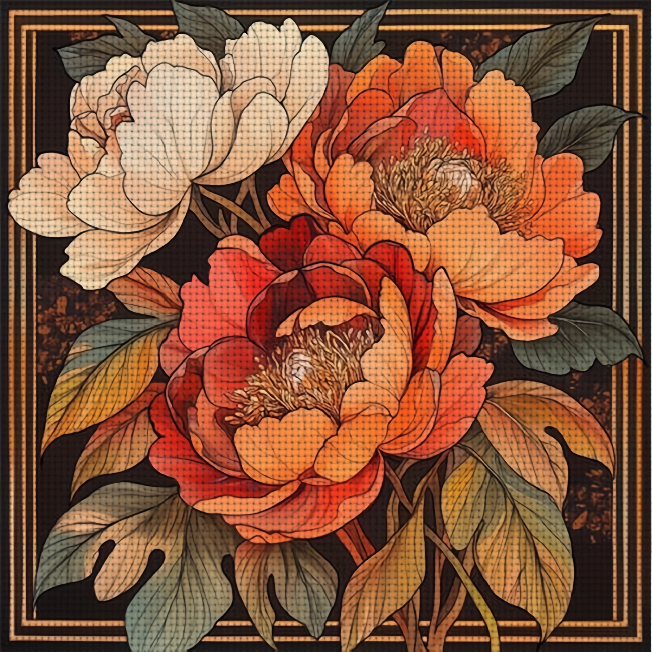 TEMU 1pc Cross- Print Kit | Colorful Peony Floral Illustration, Ideal For Beginners, Includes Canvas, Needles, Pattern, And Instructions, Home And