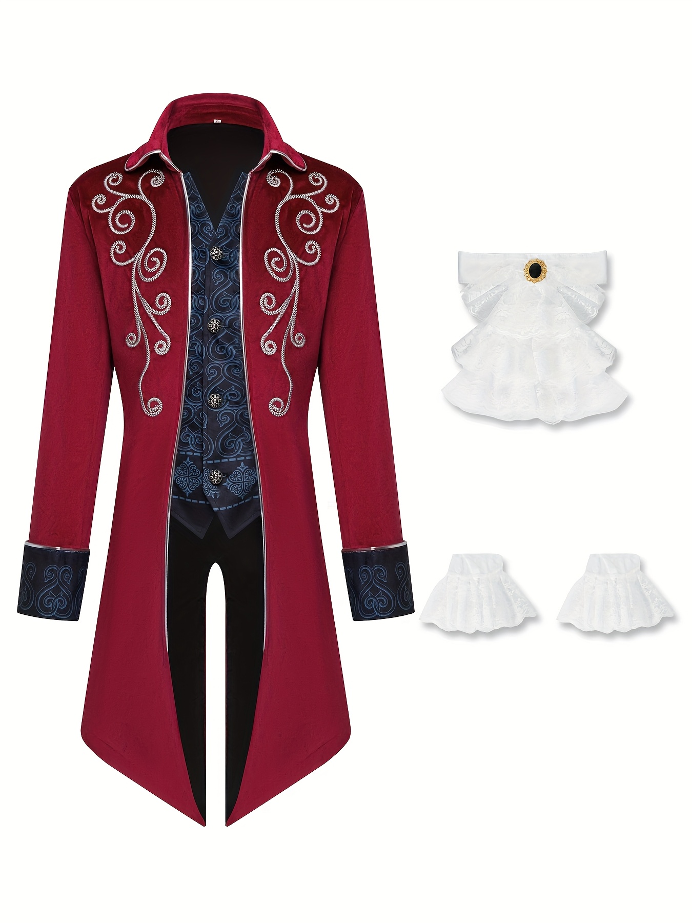 4pcs 1pc clothing a   collar and a pair of sleeves medieval mens top retro style silver trimmed tailcoat   with a   collar suitable for   role playing outfits