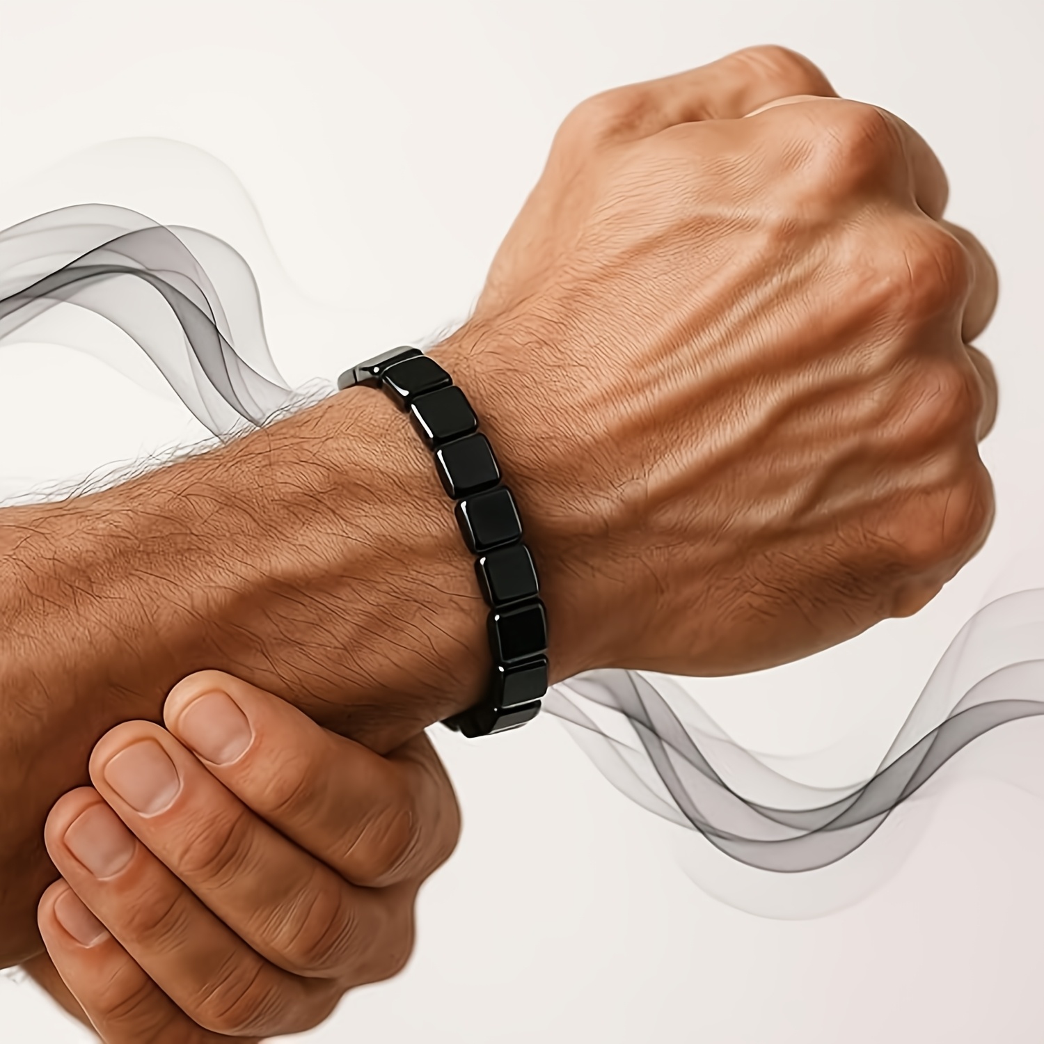 Men's Natural Hematite Beads Elastic Bracelet, Inspirational Gift