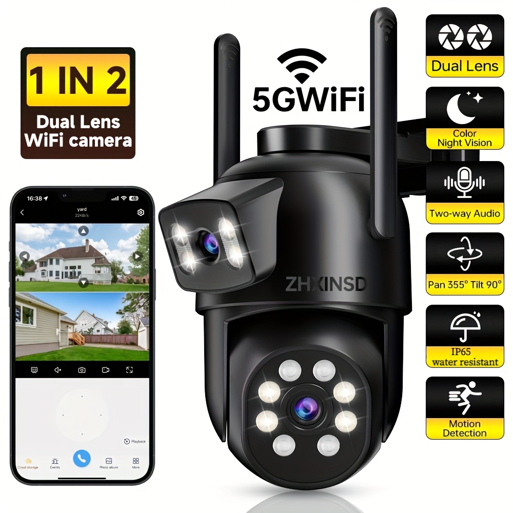Image of Zhxinsd Dual-lens Wifi Security Camera - 2.4/5g Wifi, 360° Pan/tilt, Ai Human Detection, Color Night Vision, Audio, Ip65, Usb Powered - Outdoor Wireless Home Surveillance Camera.