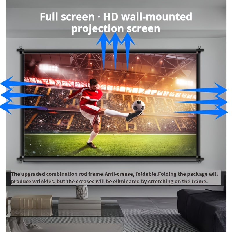 Xiaohui 100-inch Combination Pole Frame Projector Screen Wall-mounted Projection Screen Cleaned And Wrinkle-free Indoor And Outdoor Home Theater Projector Screen