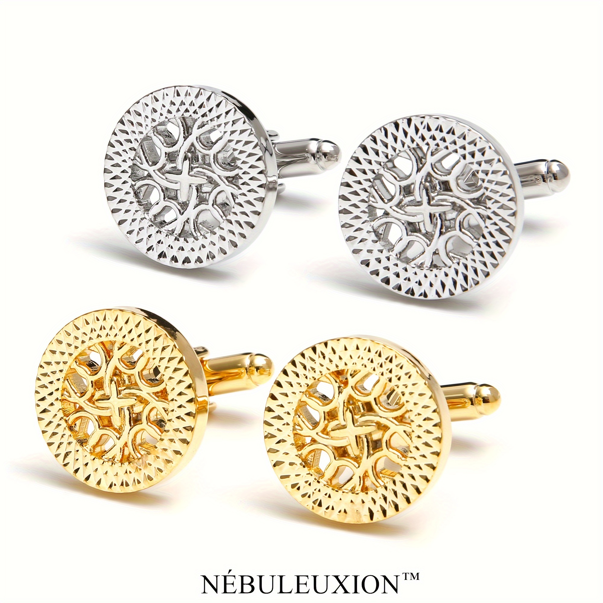 2pcs Creative Hollowed Out Art Carved Design Cufflinks