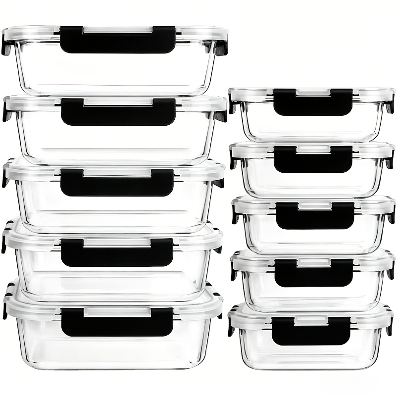 TEMU Lot de 20 récipients de conservation alimentaires en verre avec couvercles à pression - 10 récipients et 10 couvercles, étanches, adaptés au