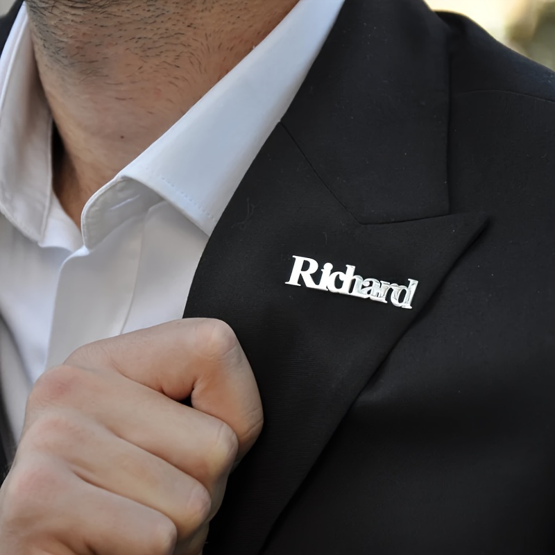 

Elegant Custom Men's Name Lapel Pin - Stainless Steel, Perfect For Suits & Shirts, Ideal Father's Day Gift, English Only