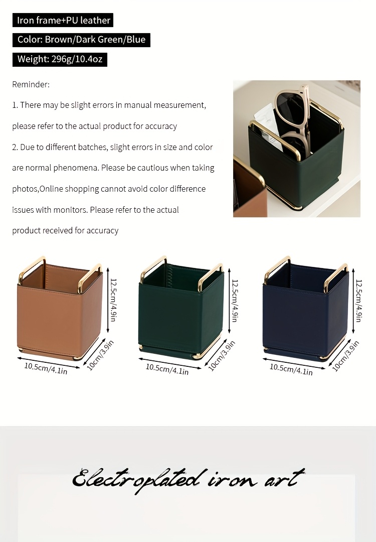 1pc of lightweight   leather storage tube makeup brush organizer vanity eyebrow and eyeshadow brush holder metal frame leather pen case desktop remote   storage box stylish square storage box multifunctional shelf living room countertop organizer fashionable high quality item Product details 1