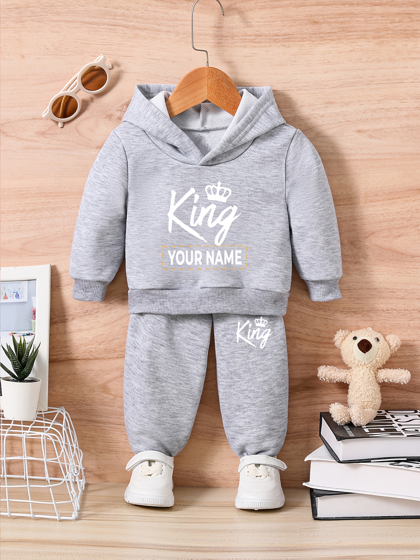 Baby's Customized 2pcs Set, Christmas Pattern Sweatshirt & Sweatpants