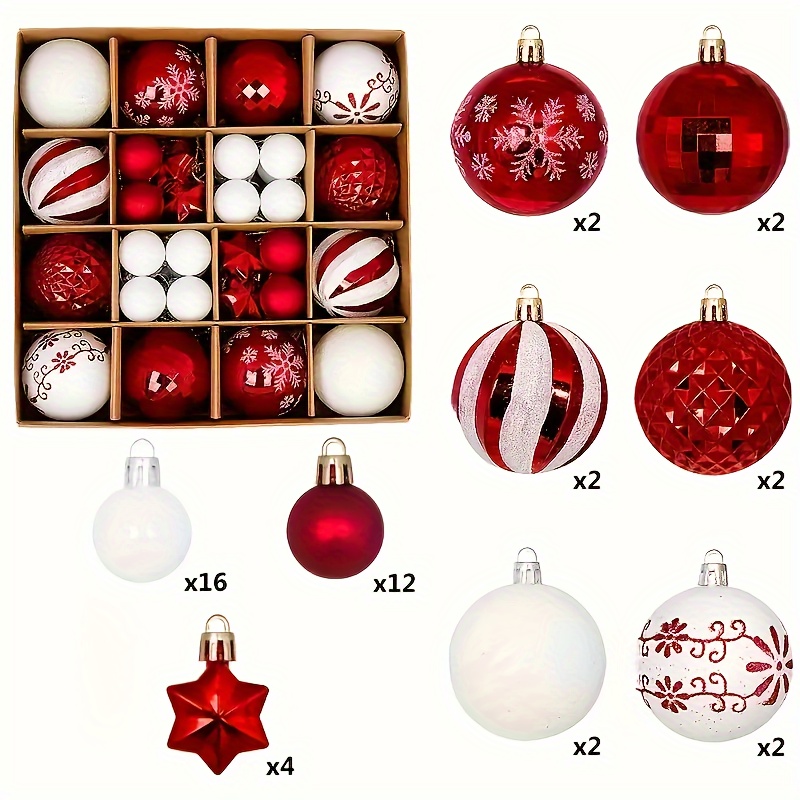 

Wiyyh 44-piece Christmas Tree Ornament Set, Seasonal Hanging Decorations, Assorted Red And White Shatterproof Baubles For Holiday Party, Wedding, Birthday, Housewarming & Retirement