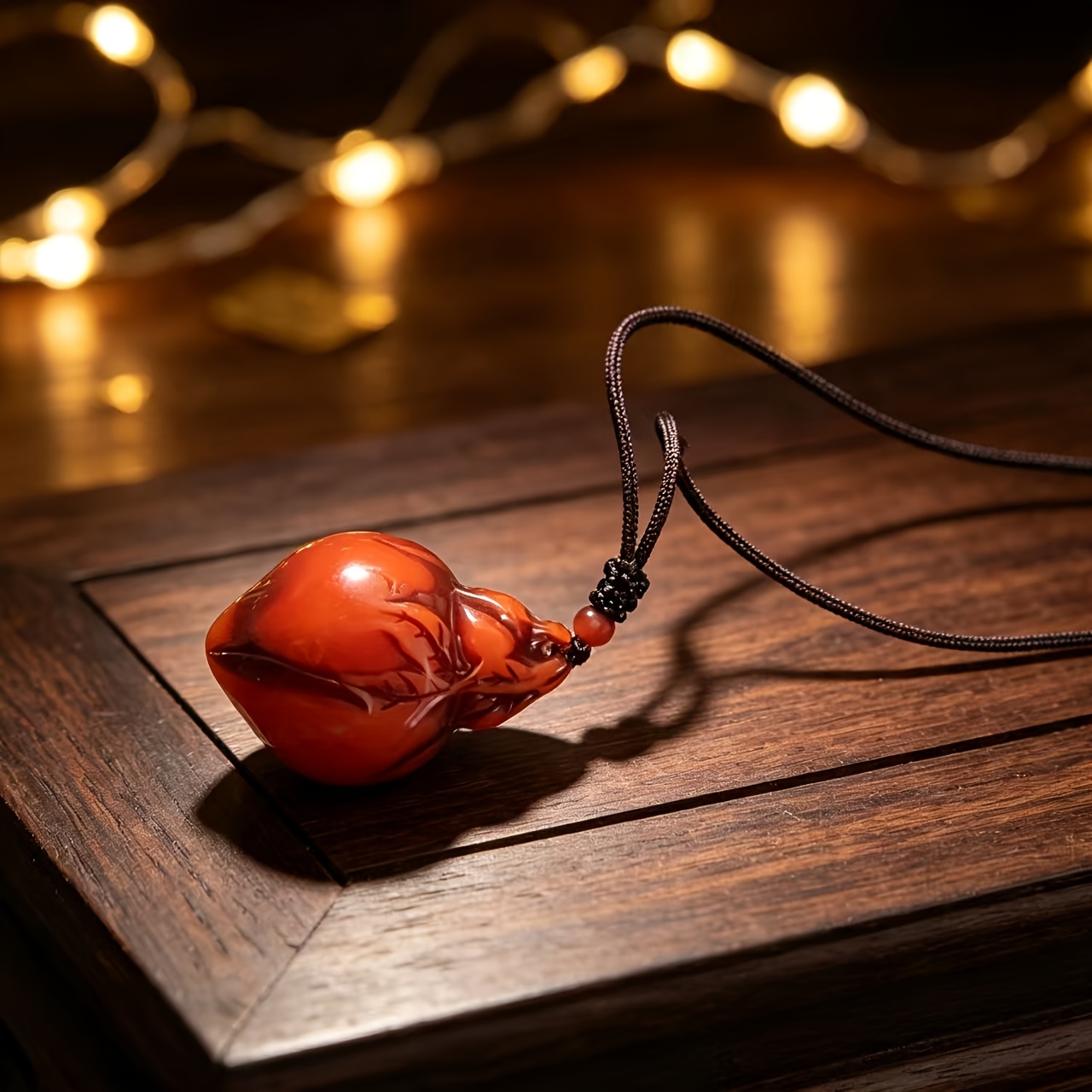 Retro Amber Beeswax Gourd Pendant Necklace, Unisex