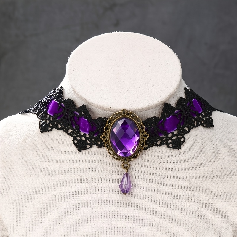 TEMU A Gothic Retro Punk Style Pendant Necklace, With Sparkling Synthetic Synthetic Zirconia, Suitable For Ethnic Style Clothing And Party Outfits