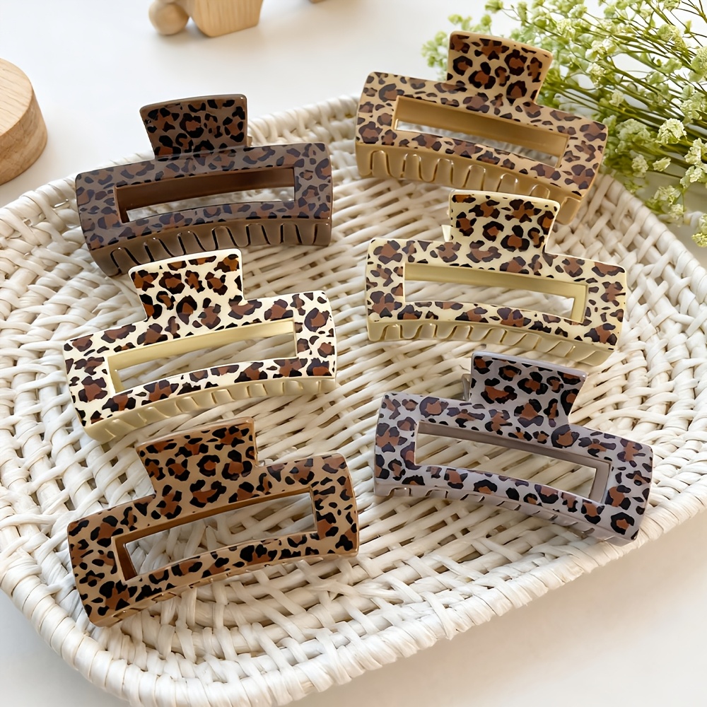 Image of 6pcs Leopard Print Hair Clip Set, Elegant Shark Clip For The Back Of , Hair Accessory, Suitable For Casual Attire, Travel, And Gatherings .