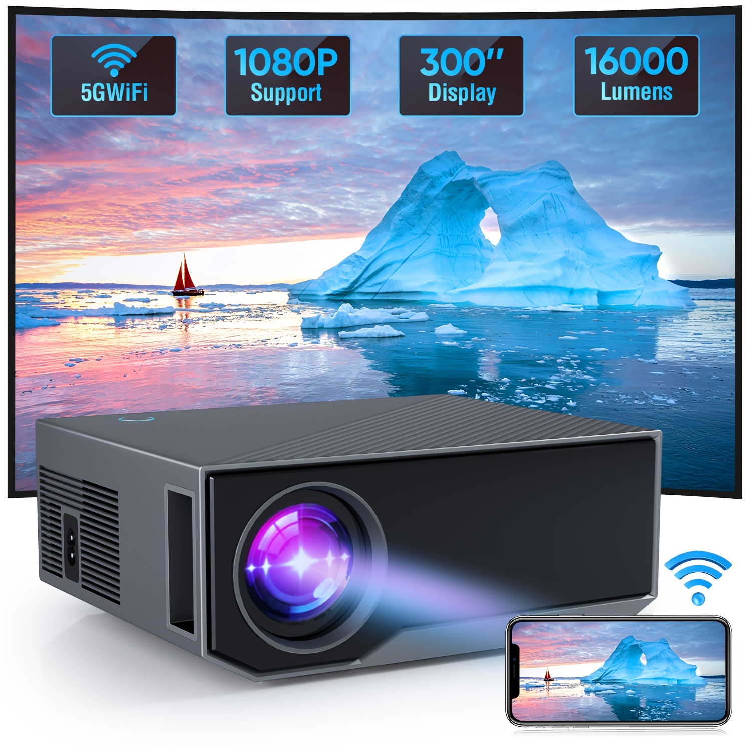 

Zdk Wireless Projector With 5g Wifi, Native 1080p Hd , For Iphone, For Phones, Tv Sticks, Ps5, Pc, Laptop - Ideal For Home And Office Use, 500ansi, Video Projector