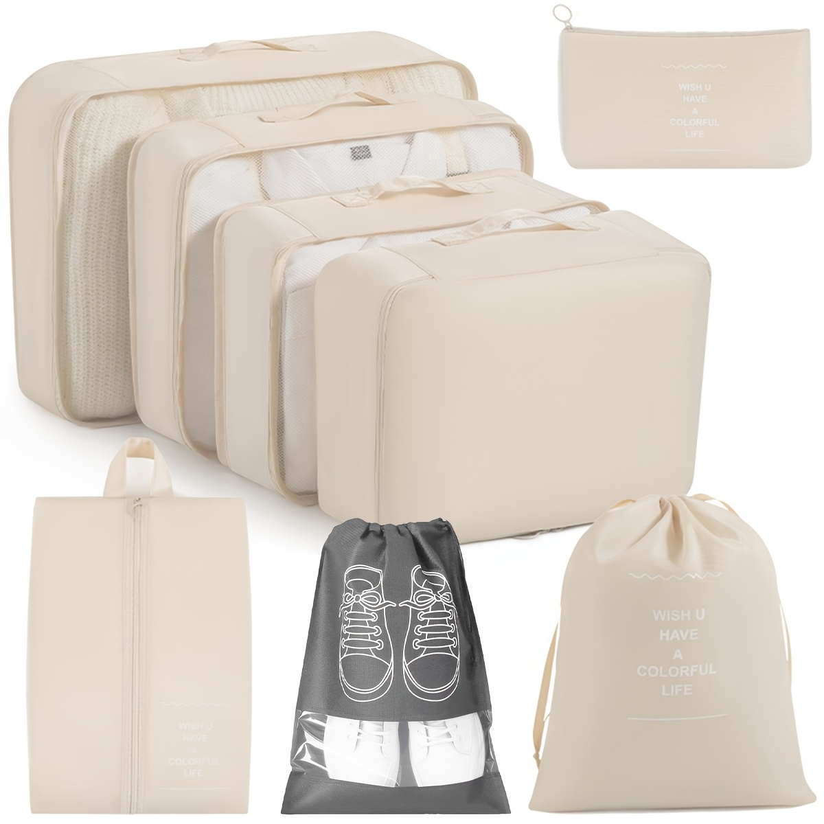 TEMU 8pcs/set Portable Travel Storage Bags Set - Easily Organize Your Clothes, Shoes, And Underwear - Great For Packing Suitcases. Includes Storage
