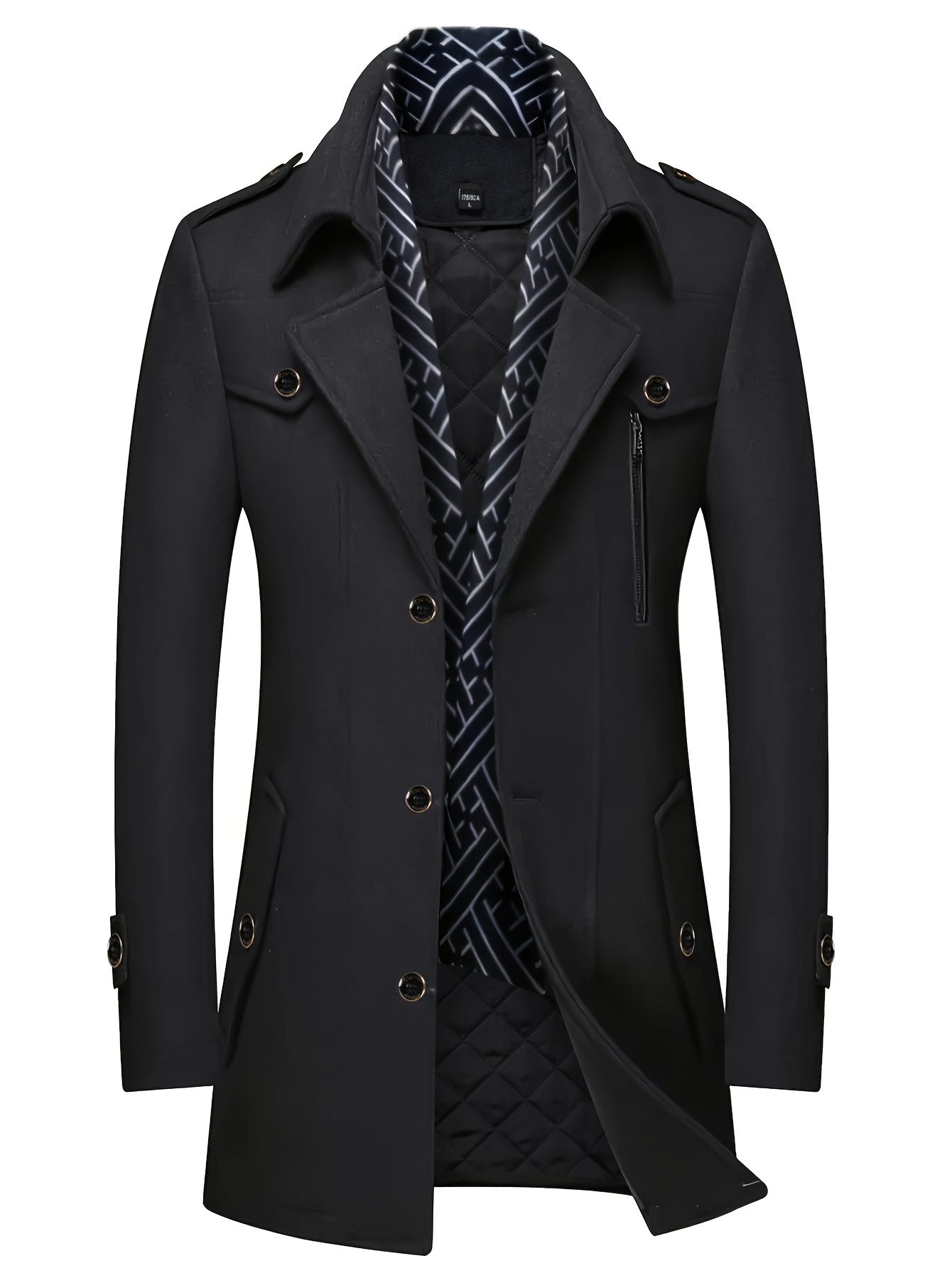 Men's Stylish Black Tweed Coat - Double-Breasted Wool Blend Jacket with Side Pockets, Long Sleeves, and Zipper Detail for Fall and Winter Business Casual, Winter Coat | Zipper Closure Coat | Durable Fabric, Father's Day Gift Classic Design Warm Coat,