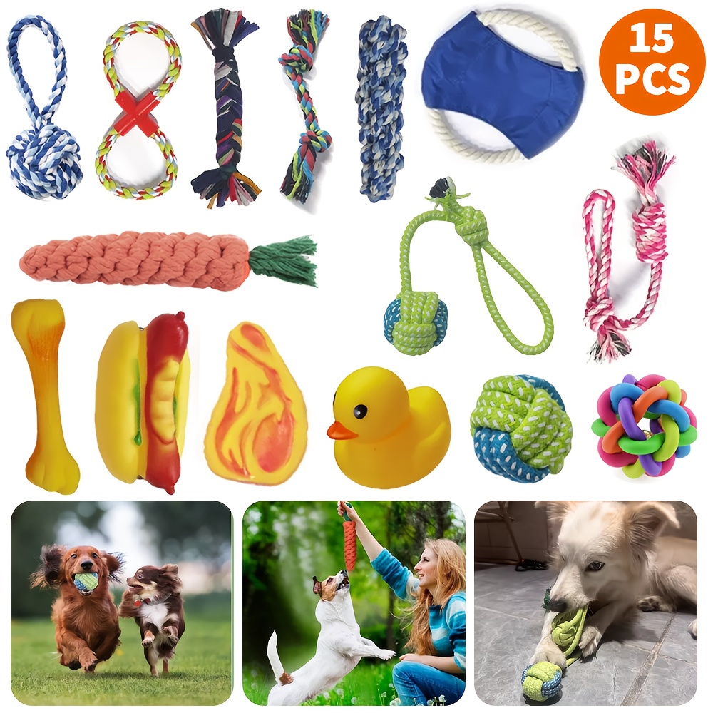 15 Pack Blend Rope Dog Toys for All Breed Sizes