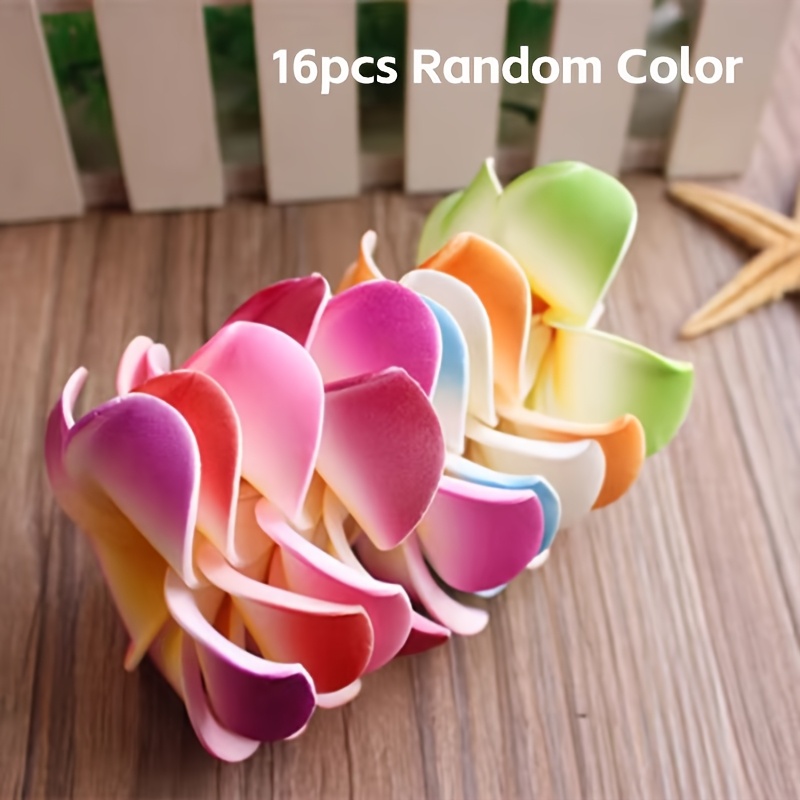Image of 16pcs Random Color Colourful Foam Artificial Plumeria Flower Hawaiian Frangipani Petals For Crafts - 6cm/2.36inch, Cap Hair Hat Wreath, Beach Wedding Party Decoration, Bracelet Decoration