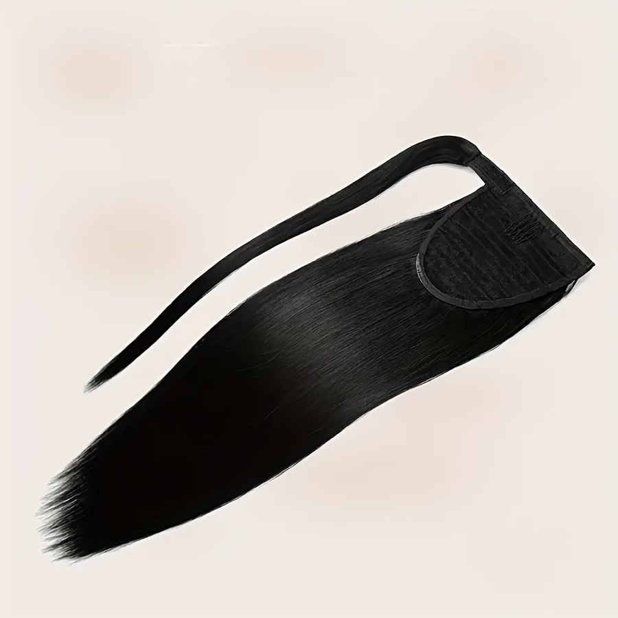 TEMU des Fêtes - Extensions de Queue de Cheval Clip-In en Cheveux Vierges Brésiliens - 20 Pouces, Noir, Droit, pour Femmes - Idéal pour Noël