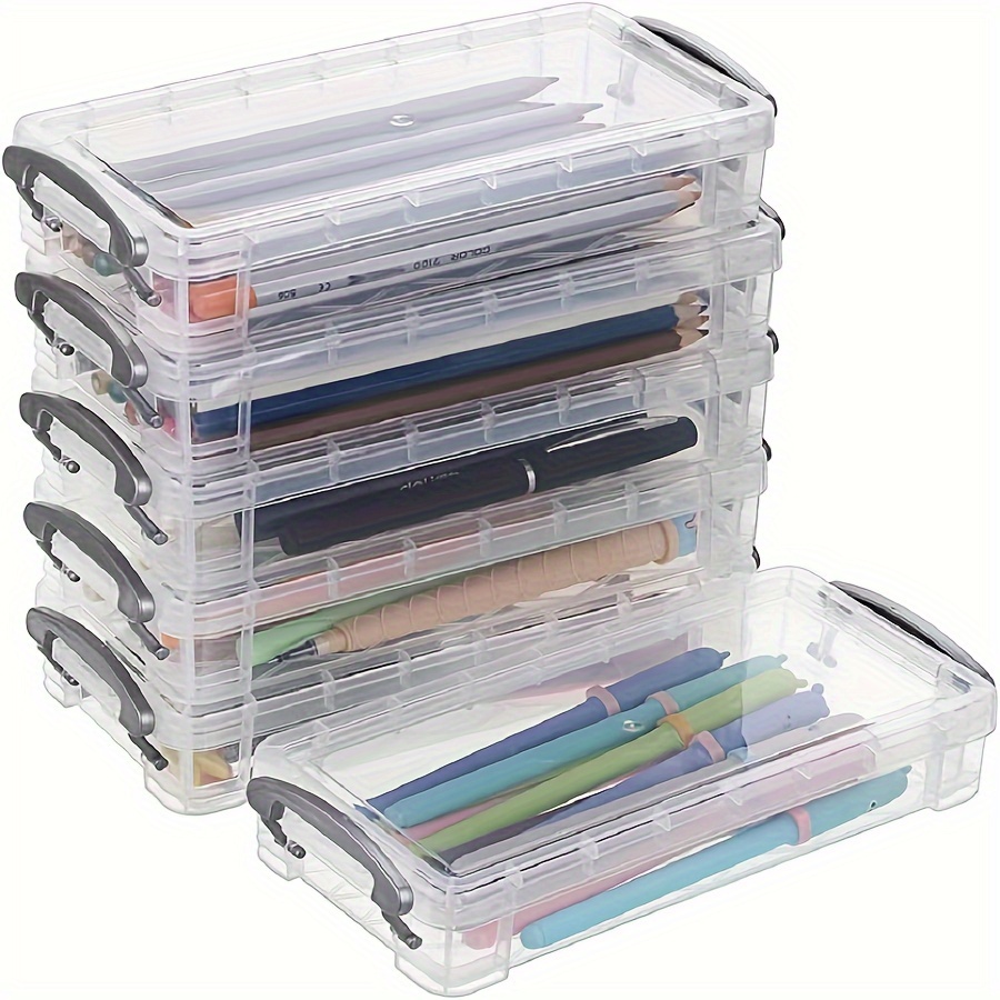 

3-pack Plastic Storage - Large Capacity Clear Organizer Cases For Office Supplies, Pencils, Paintbrushes, Art And Craft Tools