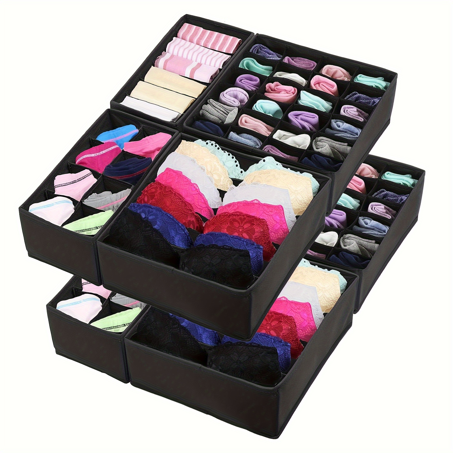 

Ensemble de rangement en tissu de style classique comprenant 8 organiseurs, des bacs pliables avec différents nombres de compartiments pour les sous-vêtements, les chaussettes et les accessoires