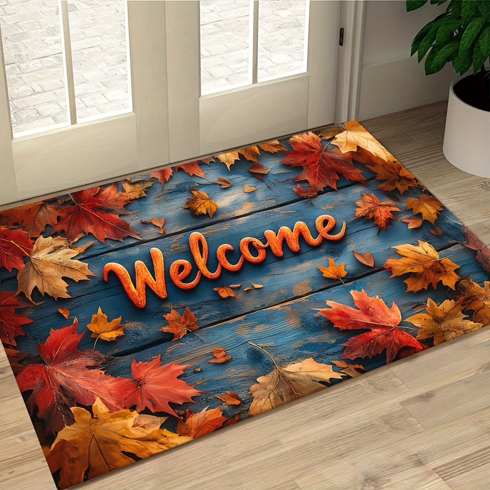 

Autumn Maple Leaf Welcome Doormat - 6mm Thick 100% Polyester With Rubber Dot Backing And Non-slip, Machine Washable Braided Rug, Ideal For Home Entrance, Living Room, Bathroom, And Balcony Decor