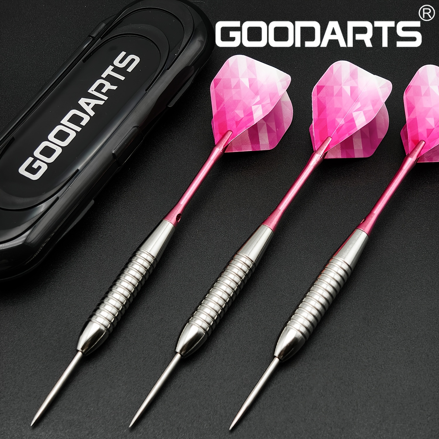 

3pcs Goodarts Professional Dart Set - 24g Metal Tip Darts With Case, Includes 3 Plastic Shafts, 6 -rings, Rings - Ideal Business Gift