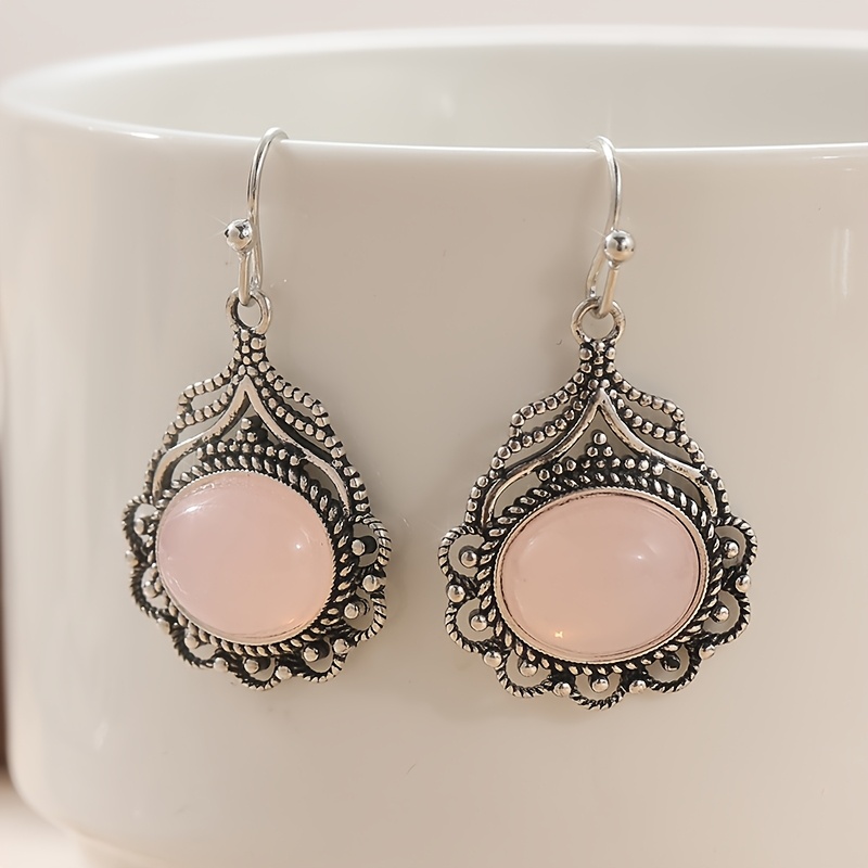 Vintage Artificial Moonstone Long Drop Dangle Earrings, Boho Elegant Style