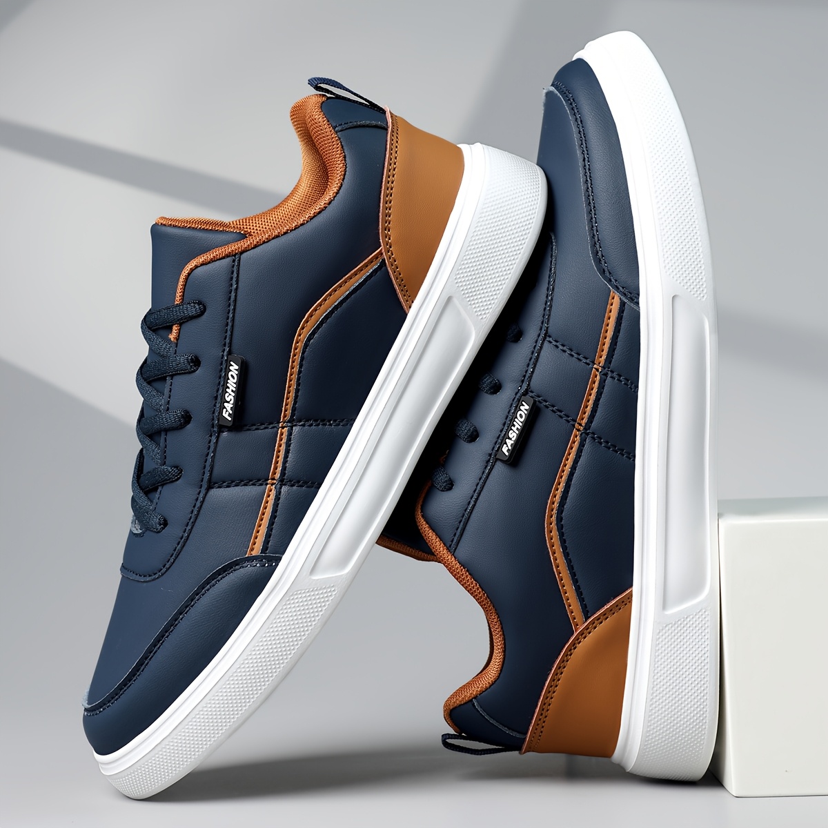 Men'S Retro Low-Top Lace-Up Sneakers - Lightweight Casual & Sport Shoes with Synthetic Cover Upper, EVA Sole & Breathable Fabric Lining, Navy Blue & Orange Accents for Daily Wear, Running, Gym, Gym Shoes